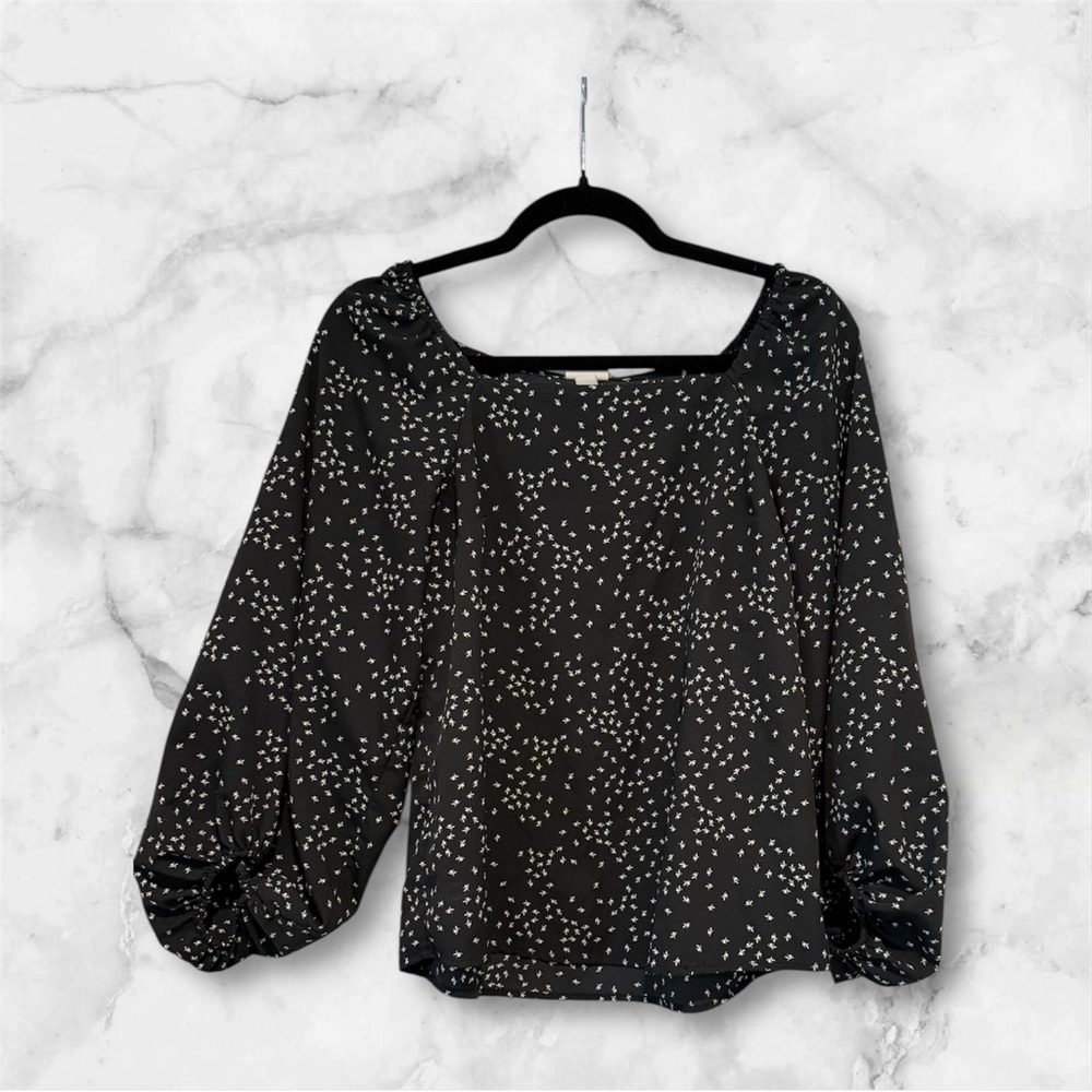 a new day Black and White floral ditzy printed square neck Blouse size Small